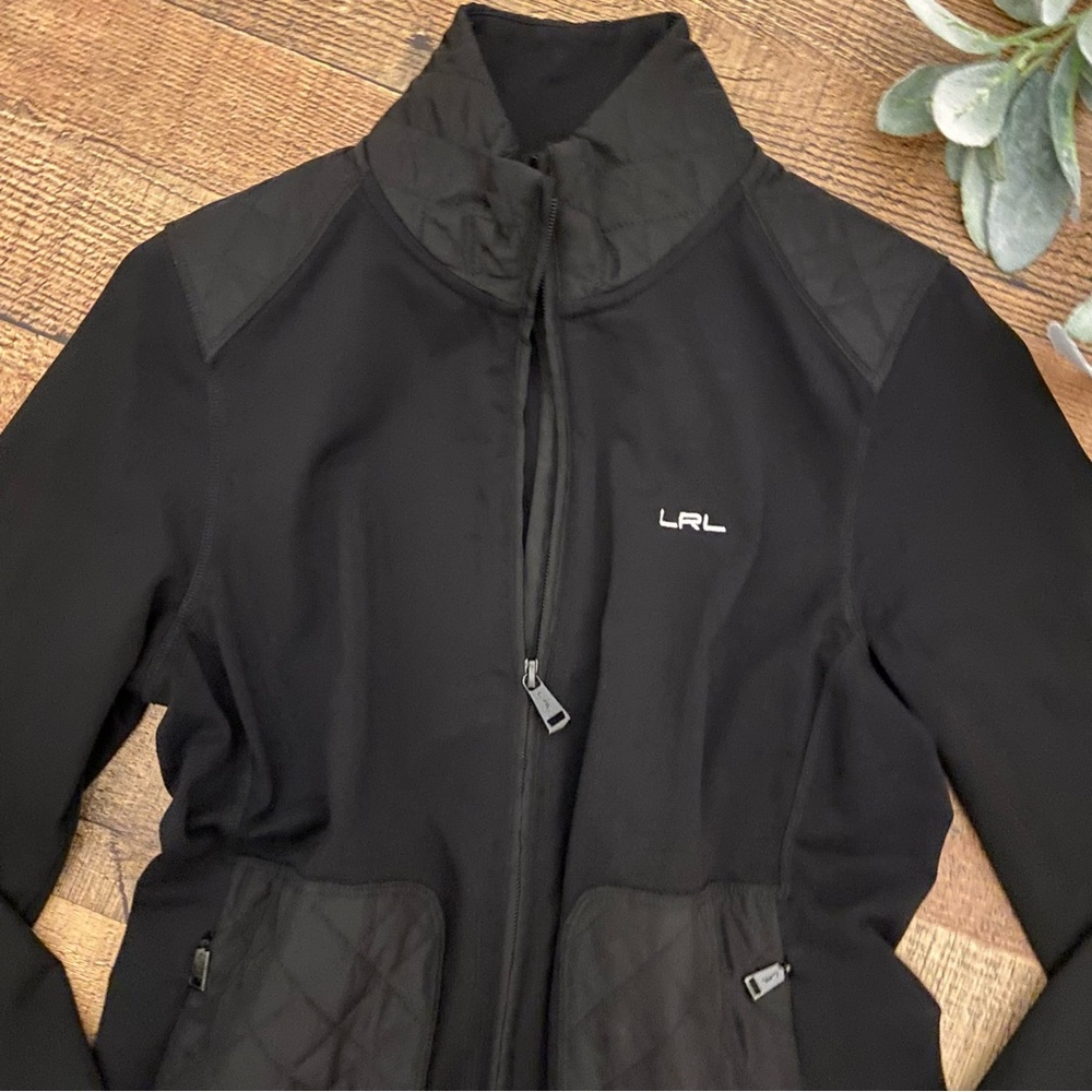 Ralph Lauren Sporty Black Zip Up Jacket, Quilted Accent, Pockets - Picture 3 of 12